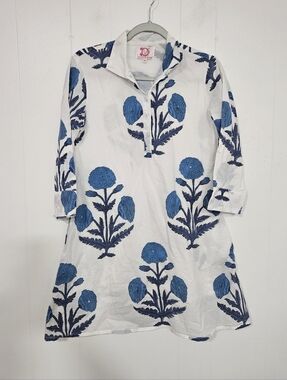 Victoria Dunn White Dress with Blue Floral Motif